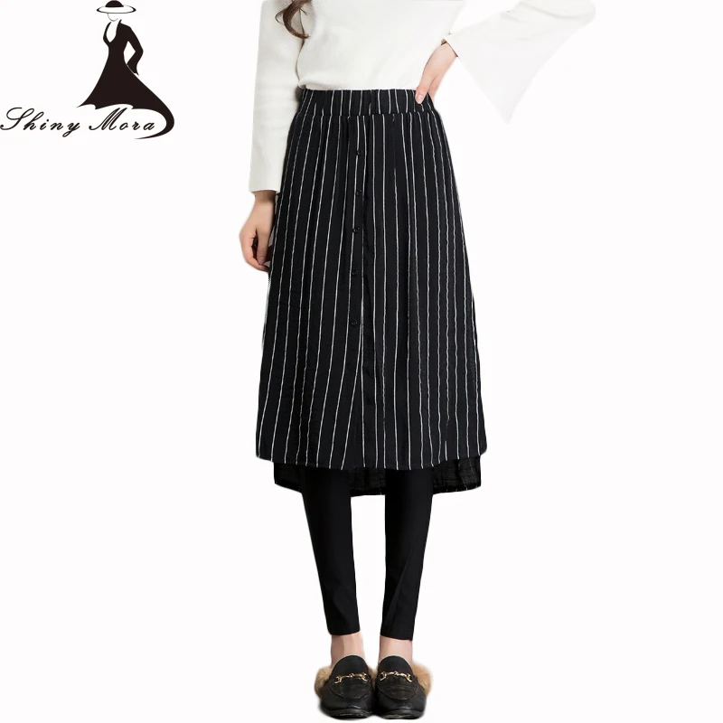 

SHINYMORA Skirts Pants for Women 2017 New Fashion Striped Long Skirt Spliced Slim Pencil Pants Elegant Leggings Skirts Pants