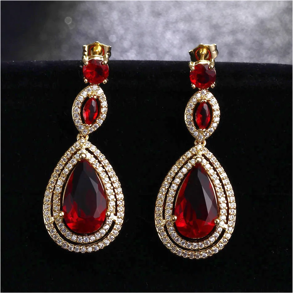 New Classic Drop shape Dangle 2018 New Earrings Colour stones Purple RED with Big CZ Gold-color Earrings for party CZ Earrings цена New Classic Drop shape Dangle 2018 New Earrings Colour stones Purple RED with Big CZ Gold-color Earrings for party CZ Earrings цены онлайн