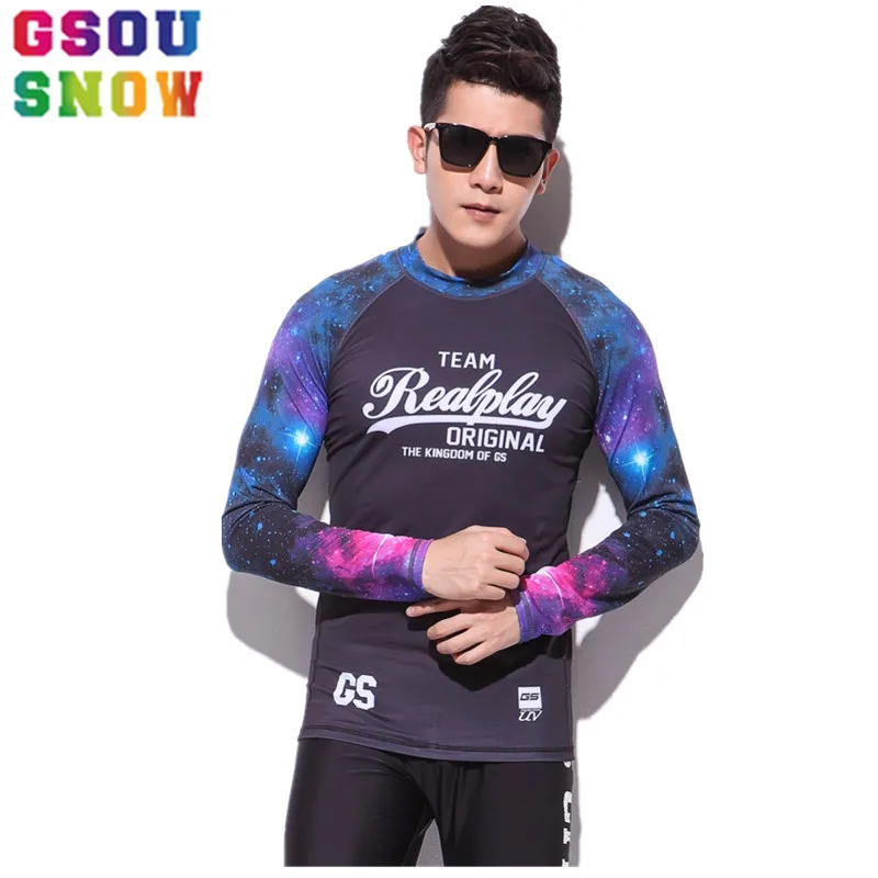 Gsou Snow Brand Surf Rash Guard Топы мужские с длинным рукавом пляжные плавательные рубашки солнцезащитные принты футболки для серфинга мужские топы для Гидрокостюма