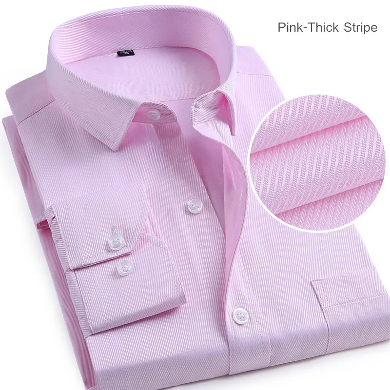 U& SHARK, Мужская Базовая рубашка, формальная, деловая, саржевая ткань, легкий уход, длинный рукав, белые топы, рубашки для социальных работ, одежда для офиса - Цвет: Pink Thick Stripe