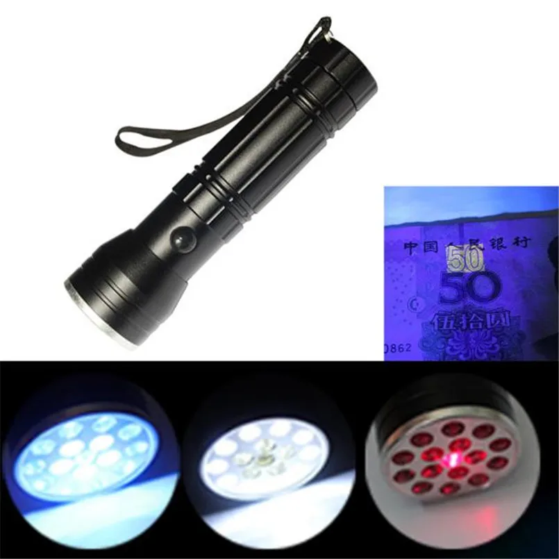 

6pc Black Torch Led Light Powerful 3 in 1 Multi Function Torch Flash Light Laser Ultraviolet Flashlight Led Zaklamp 40DC10