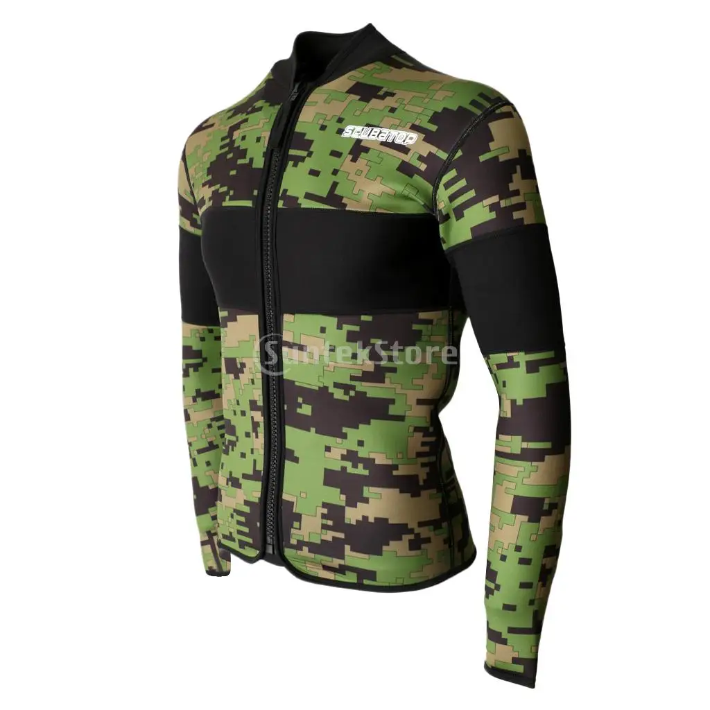 2.5mm Neoprene Green Camo Scuba Diving Wetsuit Top Snorkeling Surfing Winter Swimming Kayak Jetski Warm Thermal Jacket S-XXL