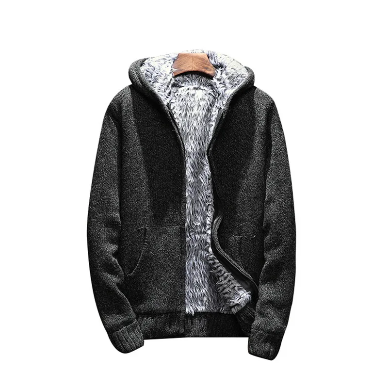 Oeak Осень Зима с длинным рукавом капюшоном вязаный толстый Высокое качество утепленная одежда свитер Мода волосатые для мужчин верхняя
