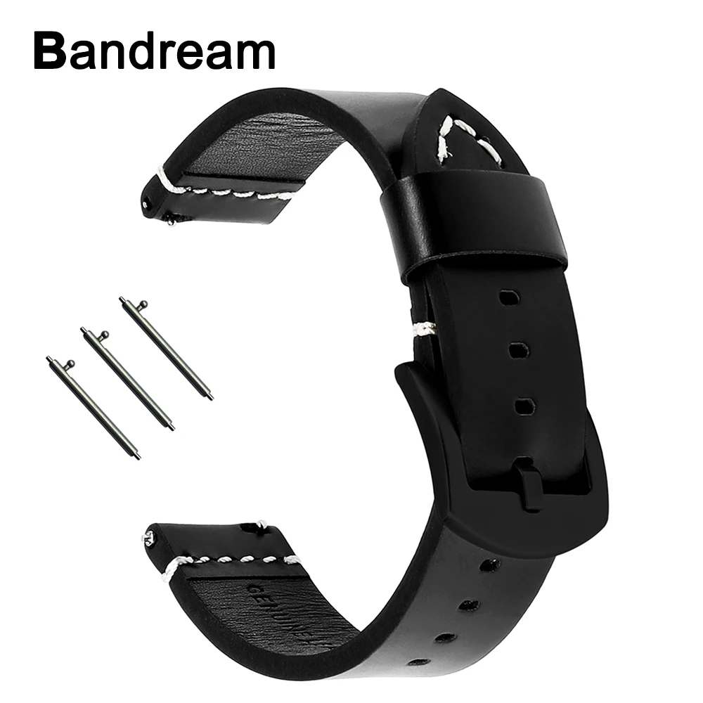 22mm Genuine Oil Wax Leather Watchband Quick Release Strap Men Women