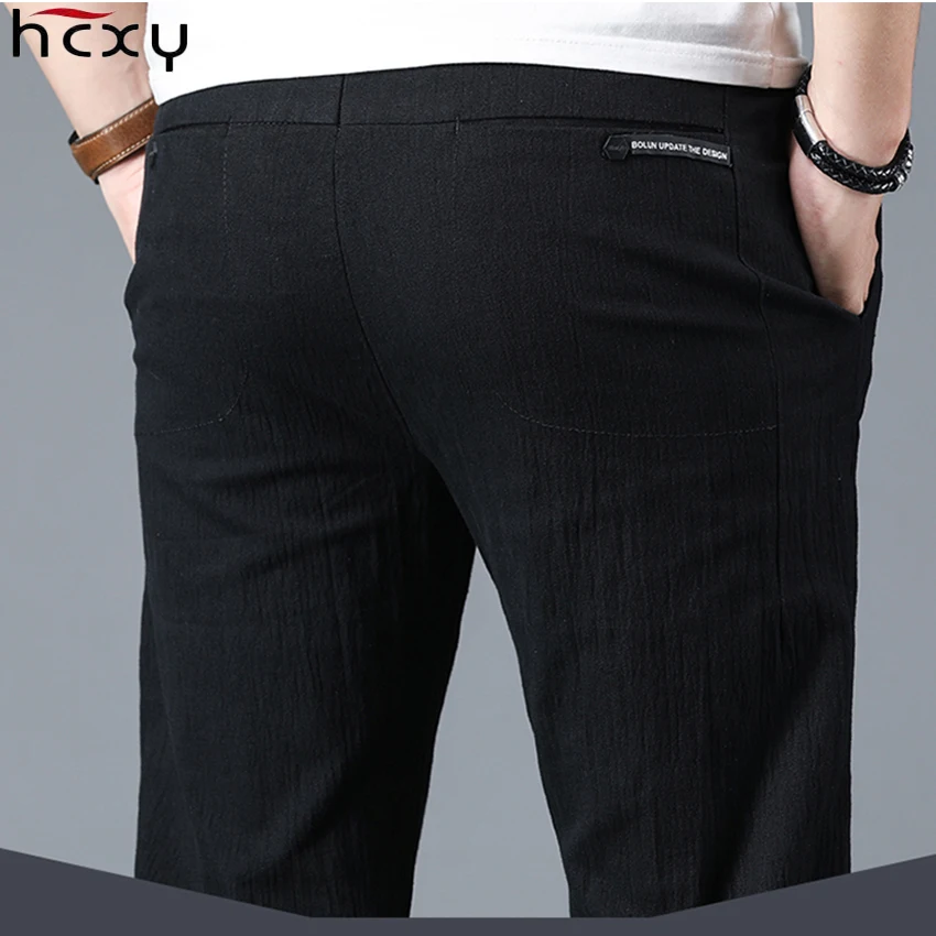 HCXY весенне-осенние мужские штаны, мужские брюки-карандаш, Умные повседневные брюки, мужские длинные хлопковые, высокого качества, Стрейчевые однотонные