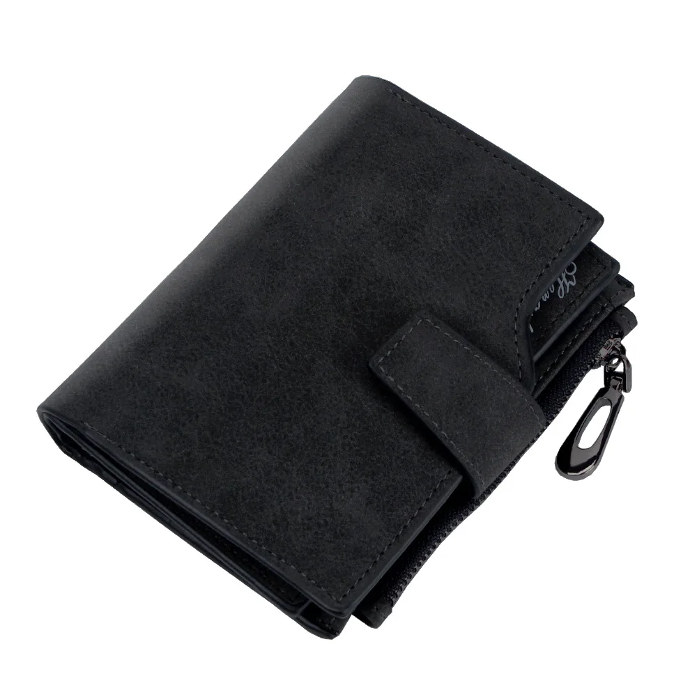 Женский кожаный короткий кошелек, держатель для карт, женские кошельки, сумка для денег, круглая молния, карман для монет, Женский кошелек, клатч W062 - Цвет: black