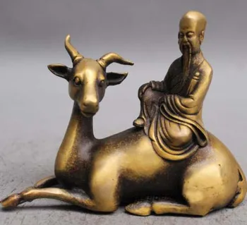 

China copper brass fine workmanship longevity buddha on deer Sculpture statu