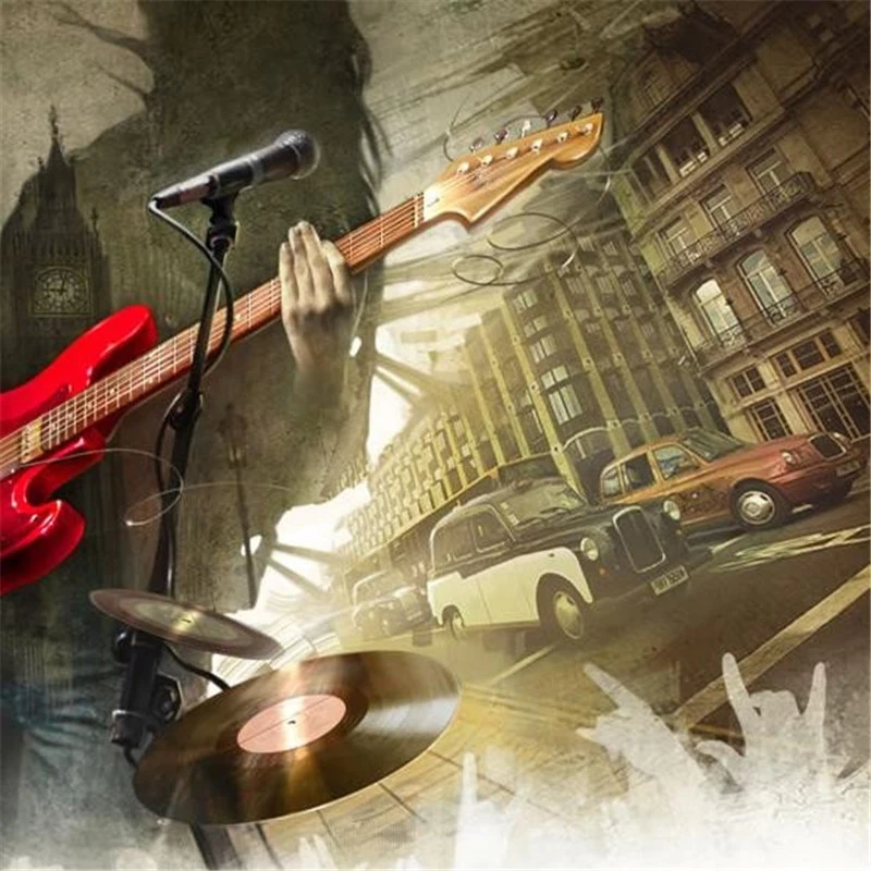 

5D DIY Diamond Painting Needlework Street View Guitar Pattern Round Diamond Embroidery Full Drill Mosaic Stickers Cross Stitch