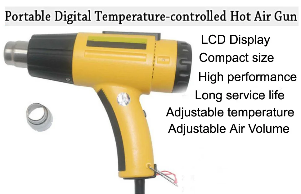 2000 Вт 220 В ЕС плагин промышленный электрический тепловой пистолет терморегулятор ЖК-дисплей тепловые пистолеты термоусадочная упаковка тепловой нагреватель с насадками