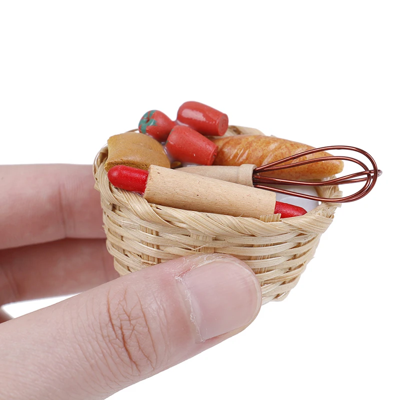 Кукольный домик Миниатюрный инструмент для еды хлеб тост Хот-Дог Корзина столовая пекарня кондитерские изделия Кухня бамбуковая ткань глина ролевые игры игрушка