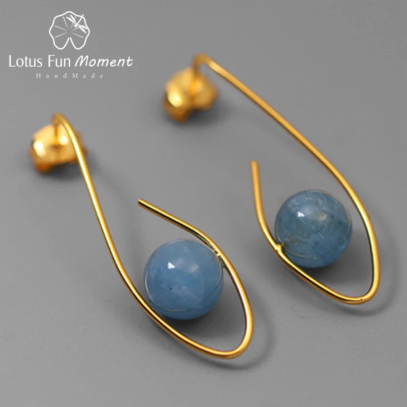 

Lotus Fun Moment Real 925 Sterling Silver Natural Stone Designer Fine Jewelry Stone Bright Eyes Dangle Earrings for Women