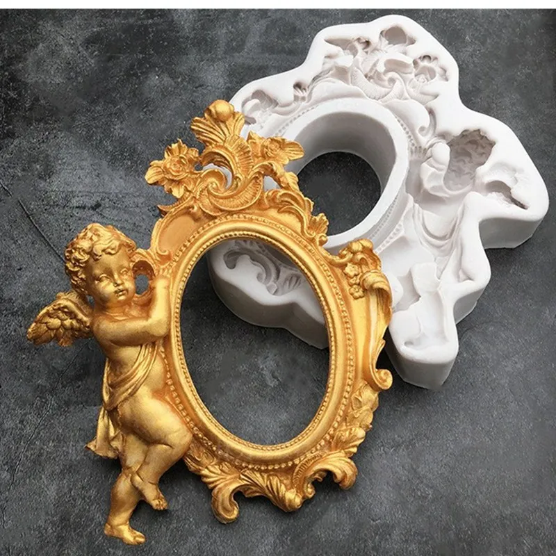 

European angel photo frame modeling liquid silicone mold, fondant diy handmade clay clay Mold K146