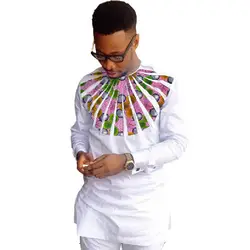 Анкара наряд лоскутное Африканский принт Для мужчин рубашки в африканском стиле с длинным рукавом О-образным вырезом Топы Мода Дашики
