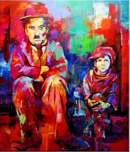 

100%Handmade CHARLIE CHAPLIN Portrait Oil Painting on Canvas Pop Art wall decor 24x30
