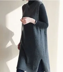 Dark Grey Платье-жилет, новинка, Осень-зима, длинный кардиган, вязанный, женский свитер, жилет, без рукавов, теплый свитер, Повседневный, однотонный, свободный, Vestido - Цвет: Dark Grey