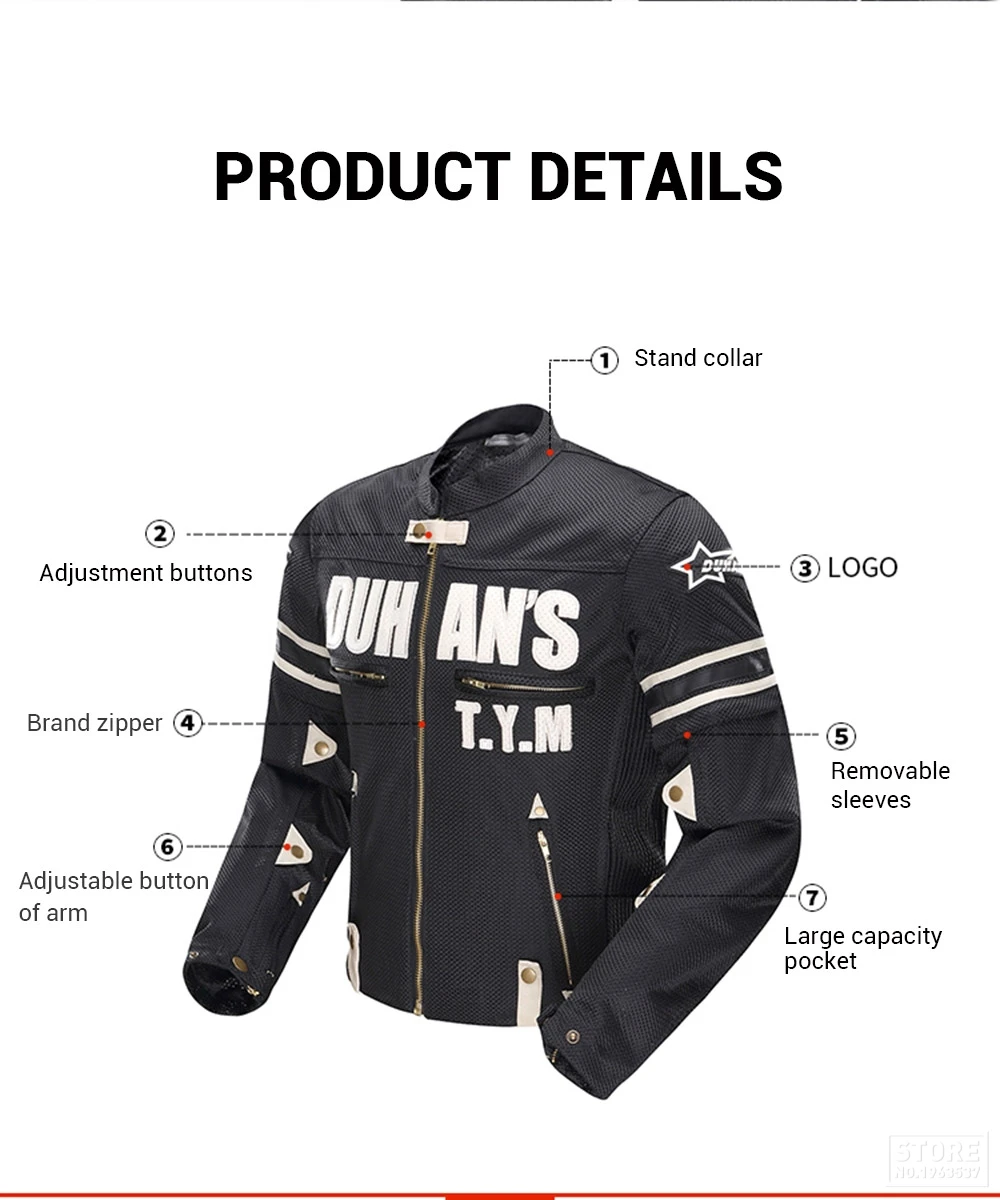 DUHAN, винтажная мотоциклетная куртка, Мужская Защитная Экипировка, для езды на мотоцикле, Мото куртка, дышащая мотоциклетная защита для лета