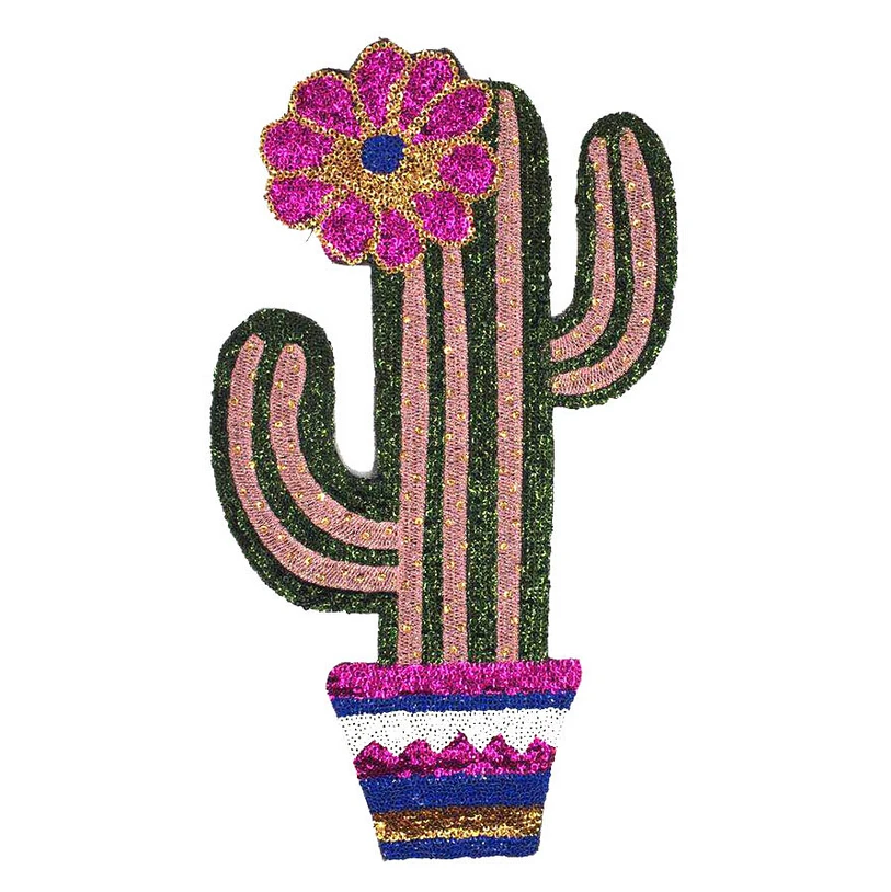 

1pcs New Big cactus Embroidery lace applique paillette fabric sweater clothes patch sequined stickers t-shirt diy decoration