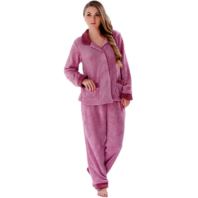 Ladies Winter Warm Coral Fleece Pajamas Sets Plus Size