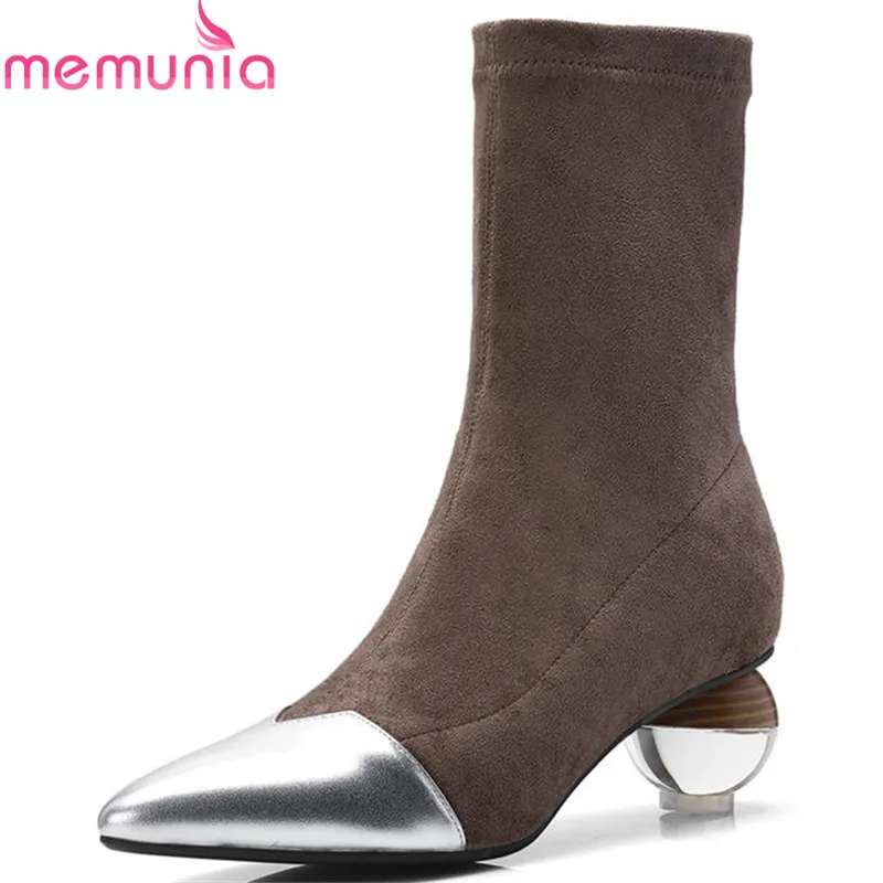 

MEMUNIA 2018 new fashion Stretch socks boots genuine leather slip on autumn winter ankle boots mixed colors dress shoes woman