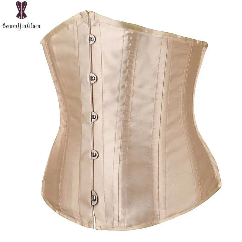 Waist Trainer Bustier Satin Women Front Buckle Closure Elastic Boned Corselet Top