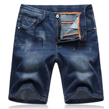 Мужские прямые модные синие джинсы 4XL 5XL 6XL новые летние тонкие микро-эластичные хлопковые повседневные джинсовые однотонные шорты