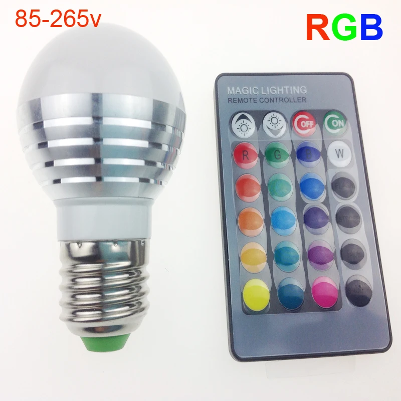 

AC85V-265V 3W E27 E14 Color Change LED RGB Magic Light Dimmable Lampada Bulb Spot lamp lighting+24 key IR Remote Controller 1PCS