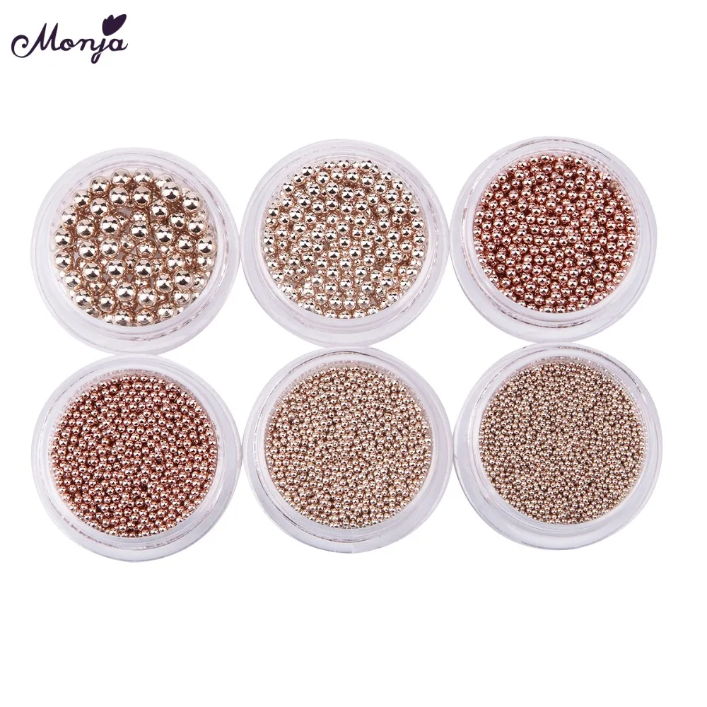 

Monja 1Box Nail Art Beads Caviar UV Gel Polish Tips 3D DIY Rose Gold Charm Jewelry Rhinestones Manicure Decoration Box