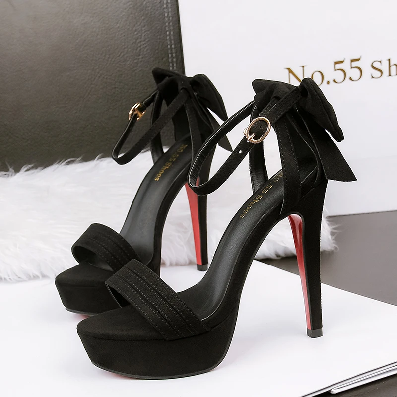 

Women's sandals fashion open toe platform high heels Shallow buckle word with bow sexy sandals sandalias de verano para mujer