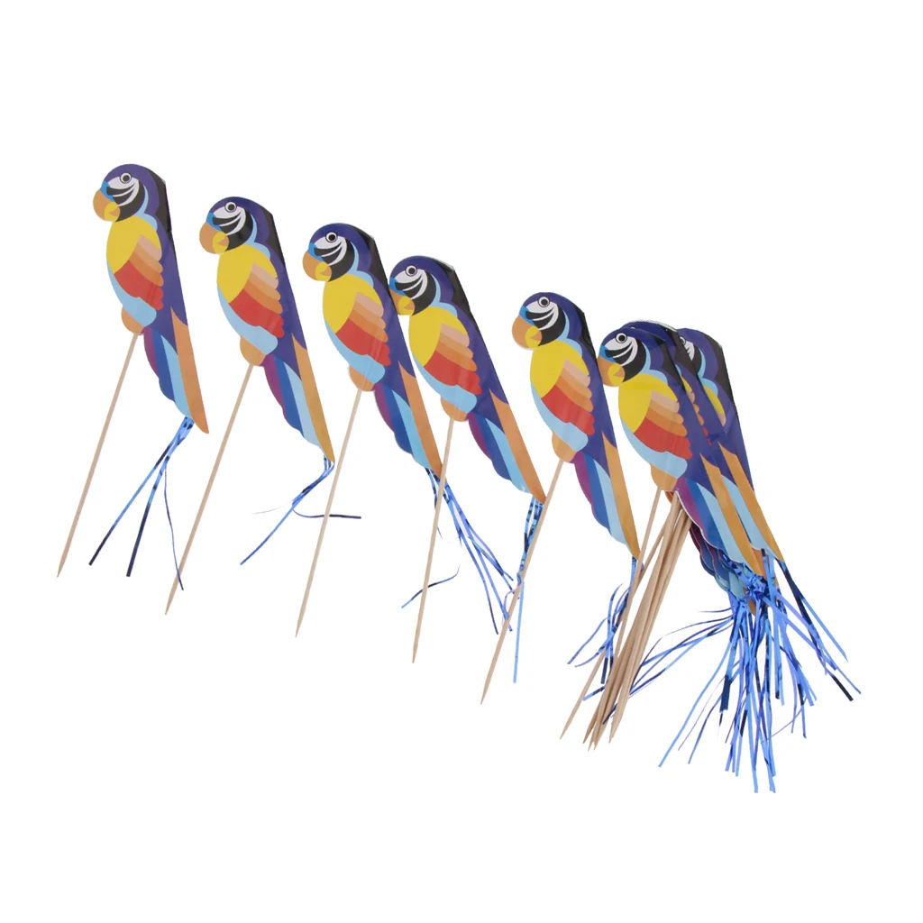 50pcs Foil Parrot Fruit Sticks Hawaiian Cocktail Picks Party Table Decor