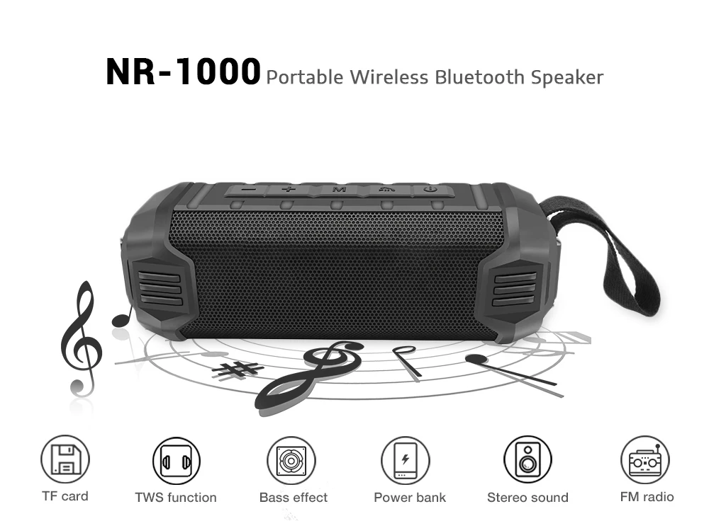 NewRixing NR-1000 открытый TWS беспроводной Bluetooth объемный стерео музыкальный динамик сабвуфер звук 4000 мАч cassa musica portatile