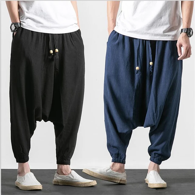 New Japan Style Men Baggy Dancing Pants Cotton Linen Harem