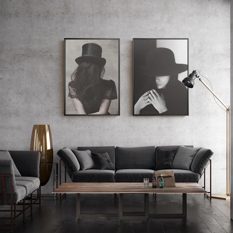 

Nordic Style HD Lady Black n White Canvas Painting Posters And Print Fashion Home Decor Wall Art Pictures For Living Room Studio