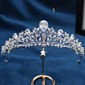 

Parmalambe Top Quality Silver Tiaras Zircon Bridal Headpieces Drop-water Crystal Crown Wedding Hair Accessories tiara de noiva