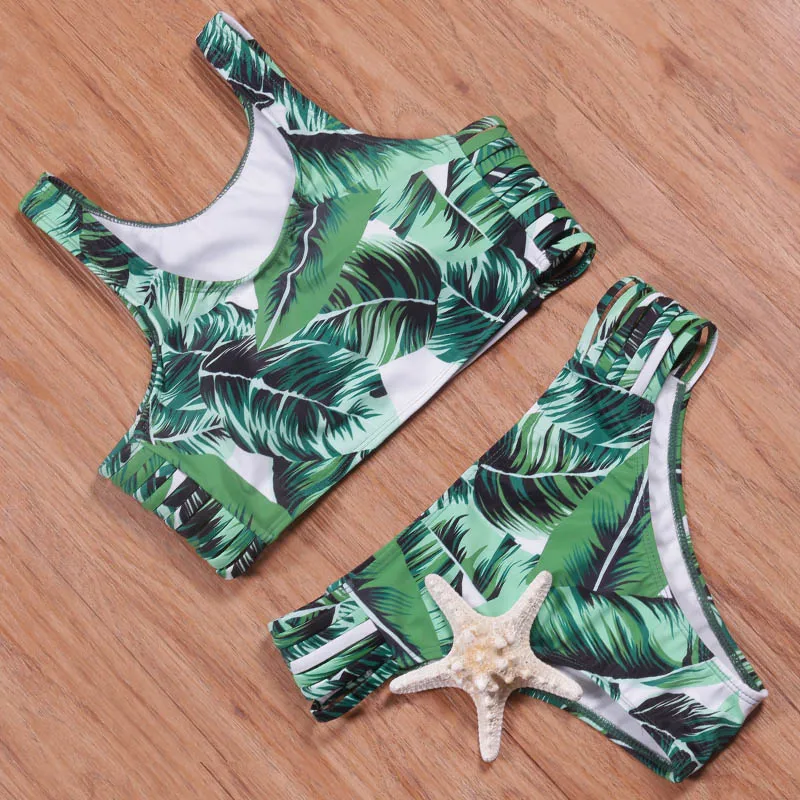 NAKIAEOI, сексуальный купальник бикини с высокой горловиной, женский купальник, бразильский комплект бикини, зеленый принт, Топ через шею, пляжная одежда, купальники - Цвет: W035