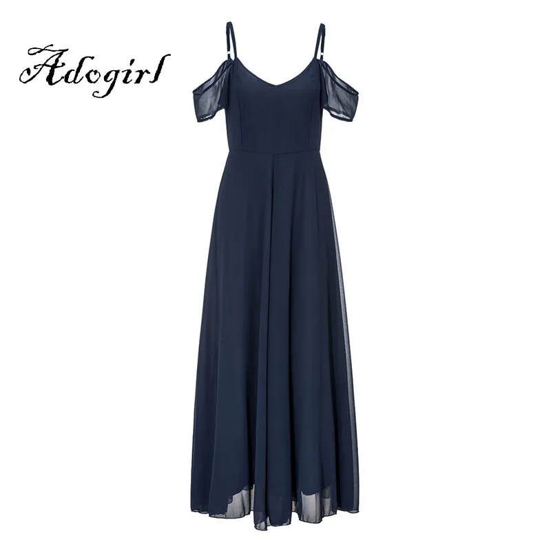Adogirl 2017 Summer Sexy Women Chiffon Spaghetti Strips Maxi Dress-6