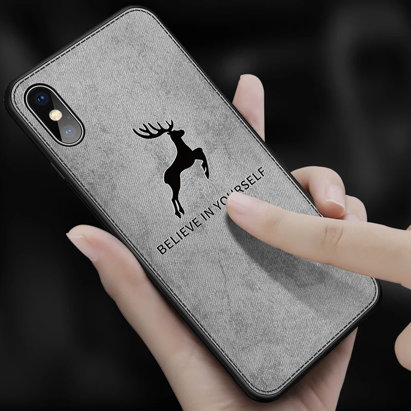 

Silicone Case For iphone X XS Max XR Cloth Fabric Deer Phone Case For Iphone 7 8 Plus Soft Protective Cover Coque Back Case