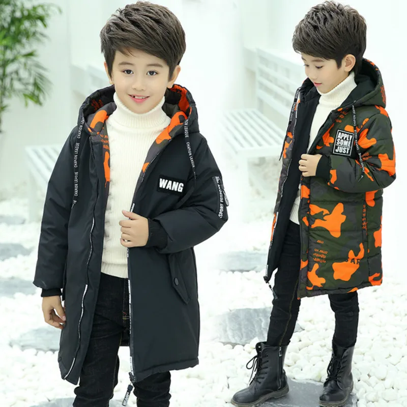 

2019 Children Winter Jacket Boy Coat Thickening Hooded Long Down Cotton Coat Baby Boy Jacket for Kids Teenage Outwear 4-15 Years