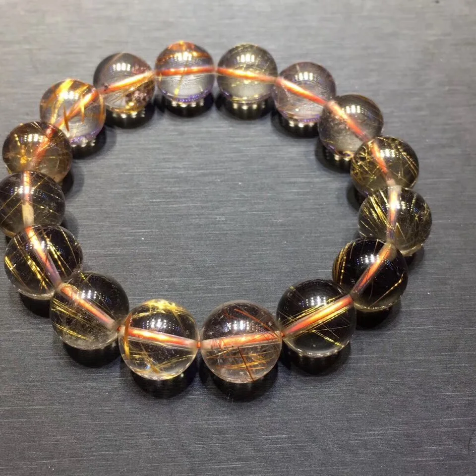 

12mm Genuine Natural Copper Rutilated Quartz Crystal Bracelet Round Beads Woman Lady Gift Gemstone Bracelets AAAAA Drop Shipping