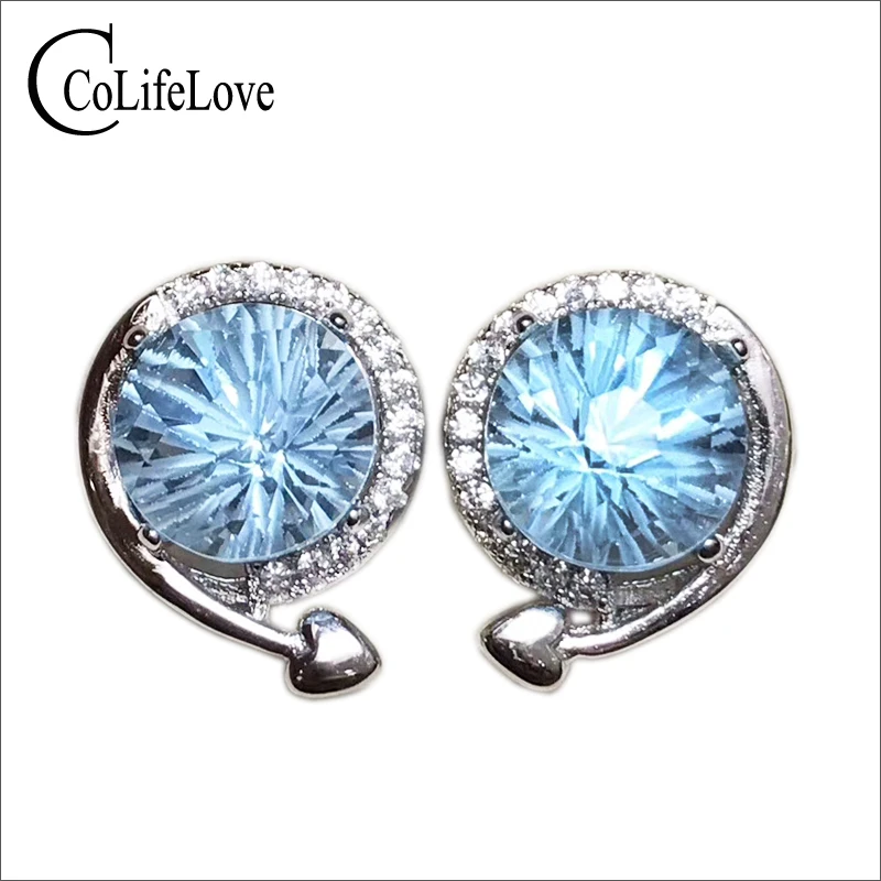 Brilliant light blue topaz earring 8 mm *8 mm natural VVS topaz stud earrings solid 925 sterling silver topaz earrings for party Brilliant light blue topaz earring 8 mm *8 mm natural VVS topaz stud earrings solid 925 sterling silver topaz earrings for party
