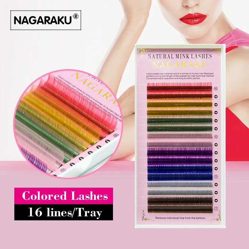 

NAGARAKU 16rows/tray, 8 Colors ,Rainbow Colored Eyelash Extension ,color eyelashes,colorful eyelash extension