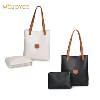 

2pcs Solid Color Bag Women Large Capacity Shoulder Leather Bags Zip Clutch Large Capacity Totes Women Shoulder Bag Bohemia New