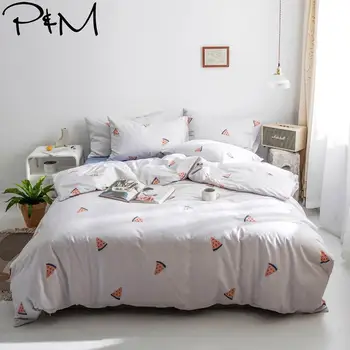 

2019 Fresh Watermelon INS Pink Grey Twin Queen King Size Flat Sheet Fitted Sheet Duvet Cover Set Soft Cotton Bedding Set