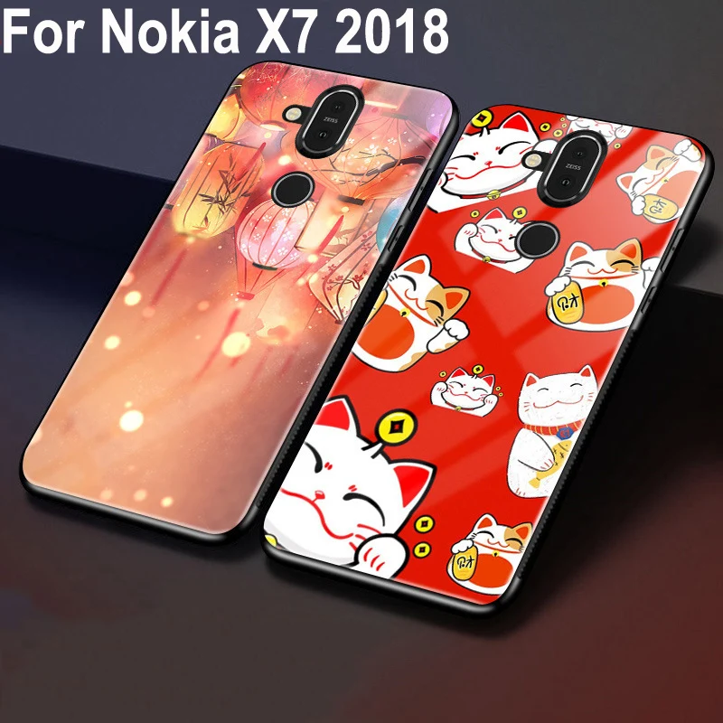 Чехол для Nokia X7 2018 чехол Luck cat закаленное стекло + с мягкими краями X 7 стеклянные