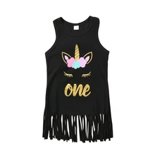 Г. Платья без рукавов для маленьких девочек; детское платье с кисточками и единорогом для девочек; модное платье принцессы; костюмы на год; Vestido