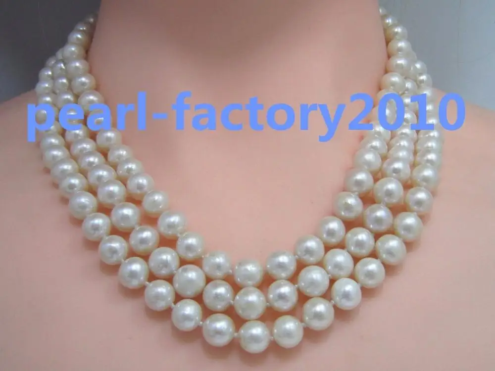 

19" round 54" 8-9 MM SOUTH SEA NATURAL White PEARL NECKLACE 14K GOLD CLASP (0926)