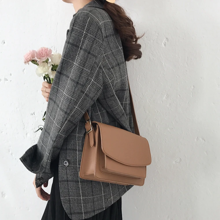 

Bag for women Retro simple temperament Han style single shoulder diagonal wild small square bag solid color casual handbag tide