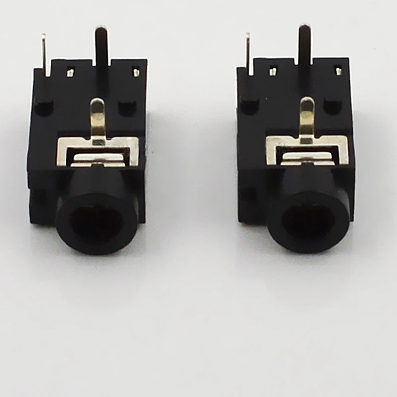 100pcs PJ 319A Audio Connector 3 5mm Headphone Jack Three Feet Plastic Head Black For Computer Chassis Audio Socket 90 Degrees