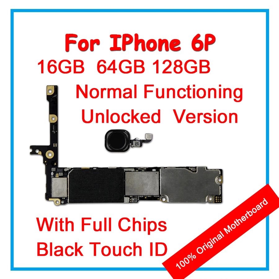 

Original Motherboard For iPhone 6P 6 Plus 16GB 64GB 128GB IOS Logic Board With Black Touch ID 100% Unlock Mainboard With Chips