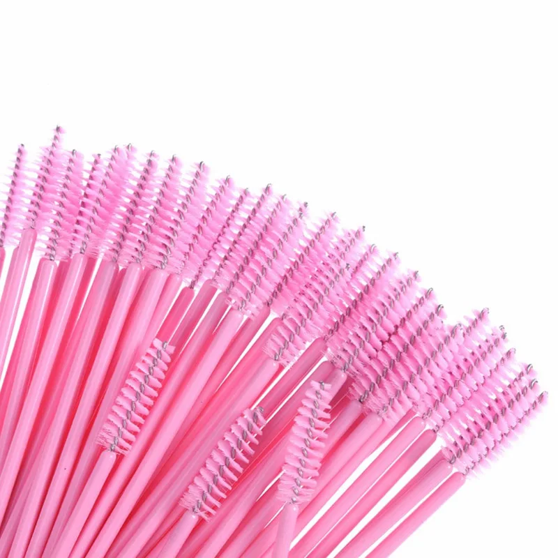 Розовый 50/100 шт пластиковые ручки ресницы Кисти Одноразовые ресницы кисти для макияжа синтетические разноцветные кисти для ресниц