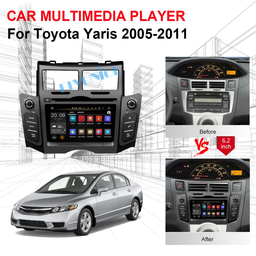 Clearance 4GB RAM Android 8.0 Car Radio DVD Player For Toyota Yaris 2005 2006 2007 2008 2009 2010 2011 with GPS Navigation Bluetooth Wifi 9